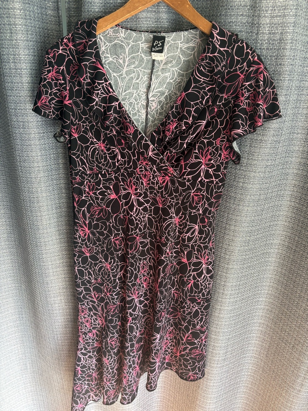 Vintage PS Per Seption Pink Floral Faux Wrap Dress Y2K Size Large